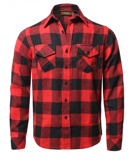 Men's Causal Cotton Fabric Long Sleeves Flannel Button Down Shirt