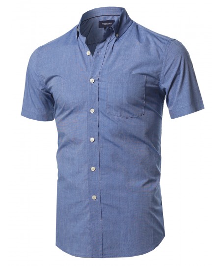 Men's Basic Chest Pocket Short Sleeve Button Down Point Collar Shirt