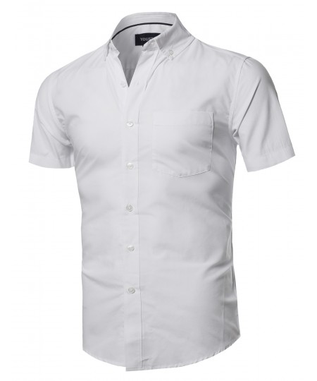 Men's Basic Chest Pocket Short Sleeve Button Down Point Collar Shirt