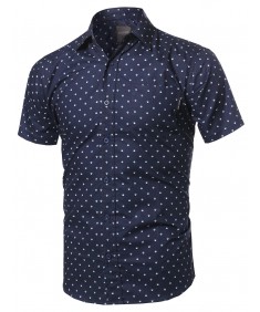 Men's Small Geometric Printed Button Down Short Sleeve Shirt