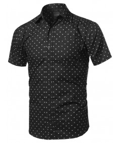 Men's Small Geometric Printed Chest Pocket Short Sleeve Shirt