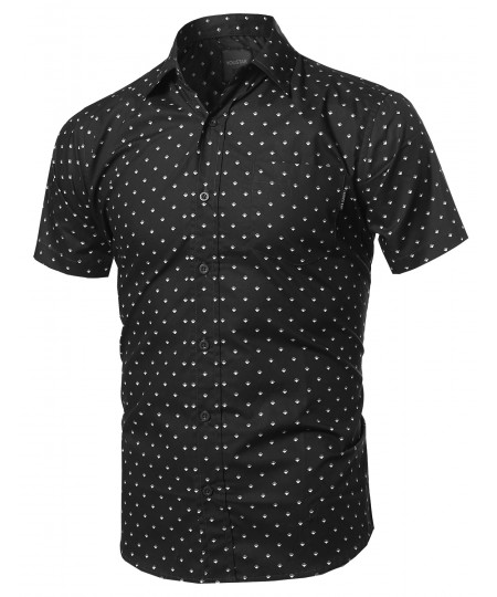 Men's Small Geometric Printed Chest Pocket Short Sleeve Shirt