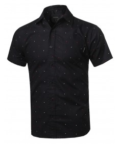 Men's Polka Dot Button Down Chest Pocket Short Sleeves Shirt