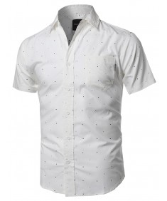 Men's Polka Dot Chest Pocket Button Down Short Sleeves Shirt