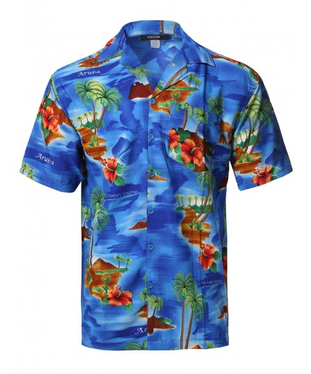 Men's Beach Hawaiian Tropical Caribbean Print Button Down Shirt