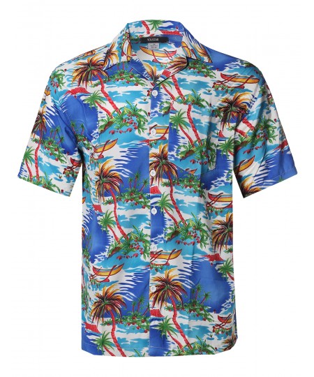 Men's Beach Hawaiian Tropical Caribbean Print Button Down Shirt