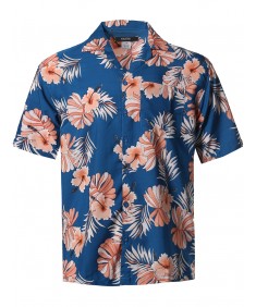 Men's Beach Hawaiian Tropical Caribbean Print Button Down Shirt