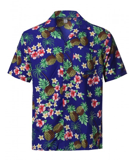 Men's Beach Hawaiian Tropical Caribbean Print Button Down Shirt