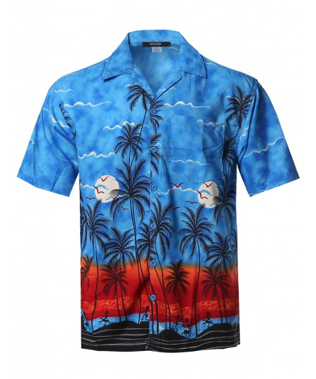 Men's Beach Hawaiian Tropical Caribbean Print Button Down Shirt