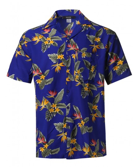 Men's Beach Hawaiian Tropical Caribbean Print Button Down Shirt