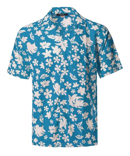 Men's Beach Hawaiian Tropical Caribbean Print Button Down Shirt