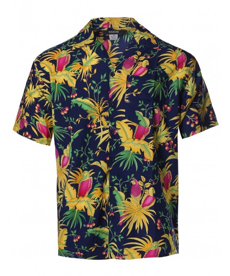 Men's Beach Hawaiian Tropical Caribbean Print Button Down Shirt