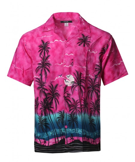 Men's Beach Hawaiian Tropical Caribbean Print Button Down Shirt