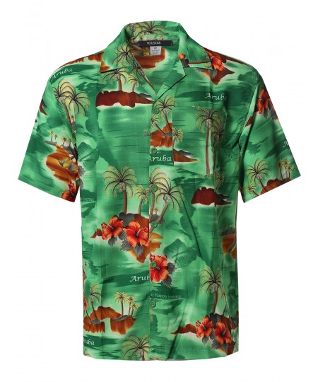 Men's Beach Hawaiian Tropical Caribbean Print Button Down Shirt