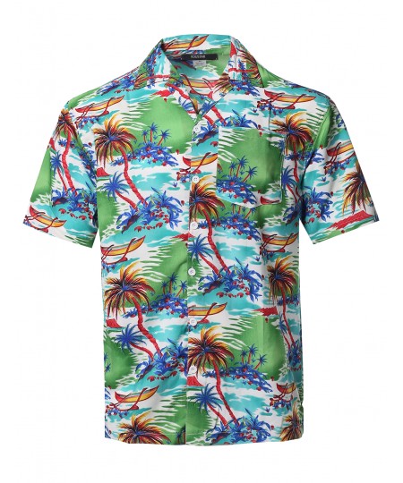 Men's Beach Hawaiian Tropical Caribbean Print Button Down Shirt