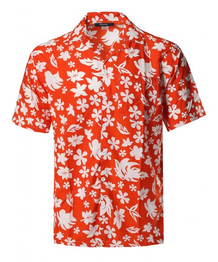 Men's Beach Hawaiian Tropical Caribbean Print Button Down Shirt