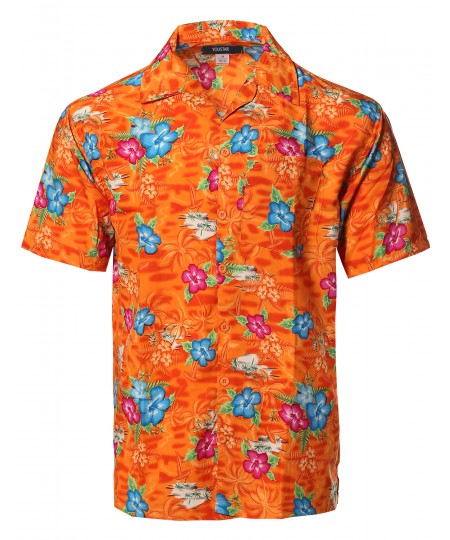 Men's Beach Hawaiian Tropical Caribbean Print Button Down Shirt