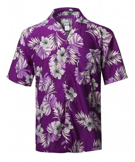 Men's Beach Hawaiian Tropical Caribbean Print Button Down Shirt