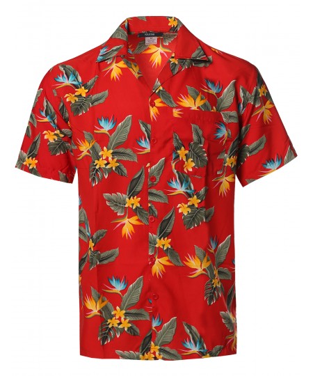 Men's Beach Hawaiian Tropical Caribbean Print Button Down Shirt