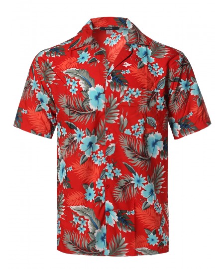 Men's Beach Hawaiian Tropical Caribbean Print Button Down Shirt