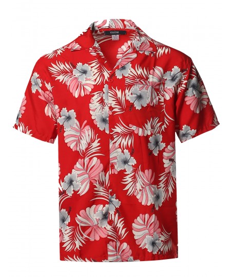 Men's Beach Hawaiian Tropical Caribbean Print Button Down Shirt