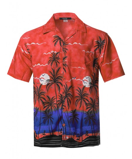 Men's Beach Hawaiian Tropical Caribbean Print Button Down Shirt