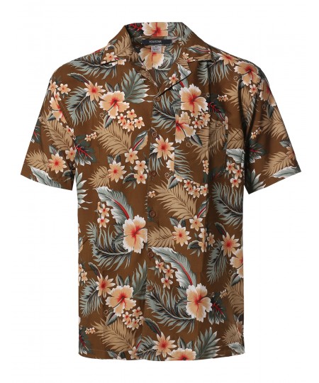 Men's Beach Hawaiian Tropical Caribbean Print Button Down Shirt