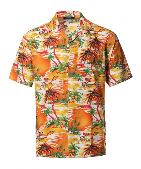 Men's Beach Hawaiian Tropical Caribbean Print Button Down Shirt