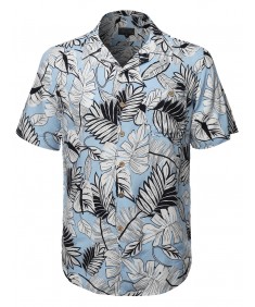 Men's Tropical Hawaiian Print Button Down Short Sleeves Chest Pocket Shirt