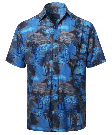 Men's Casual Hawaiian Print  Short Sleeve Button Down Shirts