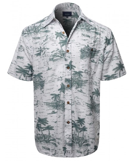 Men's Casual Hawaiian Print  Short Sleeve Button Down Shirts