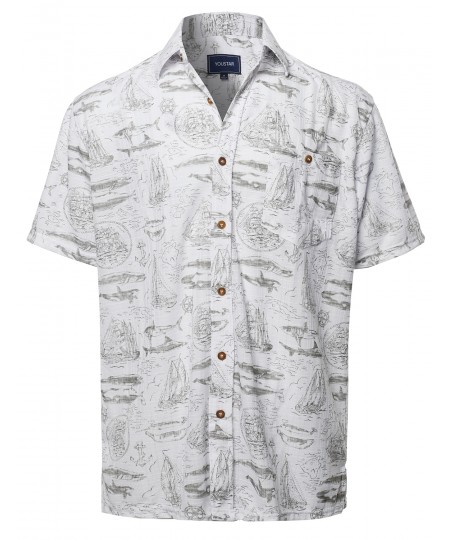 Men's Casual Hawaiian Print  Short Sleeve Button Down Shirts
