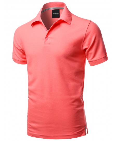 Men's Solid Short Sleeves Basic Premium Quality Side Slit Polo Shirt