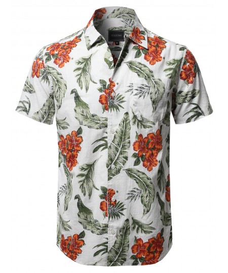 Men's Casual Hawaiian Short Sleeve Floral Print Shirts