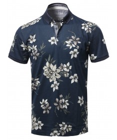 Men's Casual Floral Print Short Sleeve Polo Top