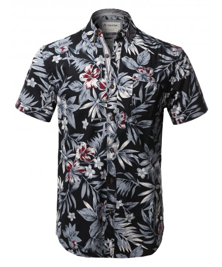 Men's Casual Tropical Beach Floral Print Hawaiian Shirts