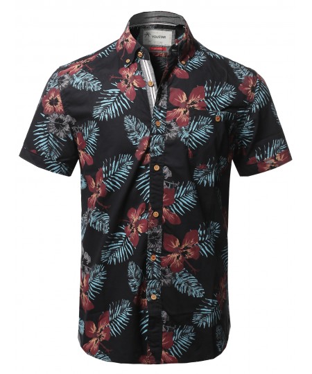 Men's Casual Tropical Beach Floral Print Hawaiian Shirts