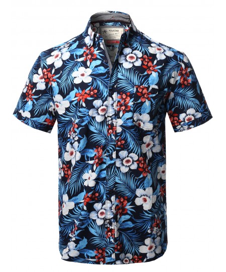 Men's Casual Tropical Beach Floral Print Hawaiian Shirts