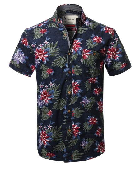 Men's Casual Tropical Beach Floral Print Hawaiian Shirts