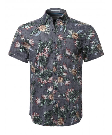 Men's Casual Tropical Beach Floral Print Hawaiian Shirts