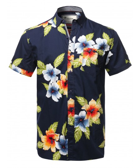 Men's Casual Tropical Beach Floral Print Hawaiian Shirts