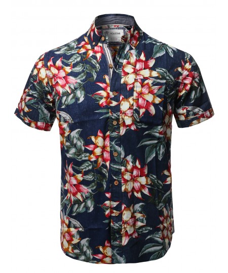 Men's Casual Tropical Beach Floral Print Hawaiian Shirts