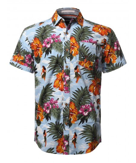 Men's Casual Tropical Beach Floral Print Hawaiian Shirts