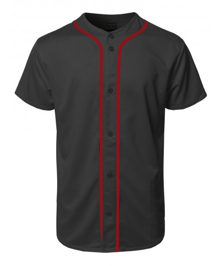 Men's Solid Front Button Closure Athletic Baseball Inspired Jersey Top