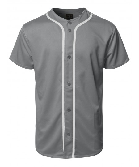 Men's Solid Front Button Closure Athletic Baseball Inspired Jersey Top