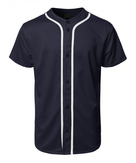 Men's Solid Front Button Closure Athletic Baseball Inspired Jersey Top