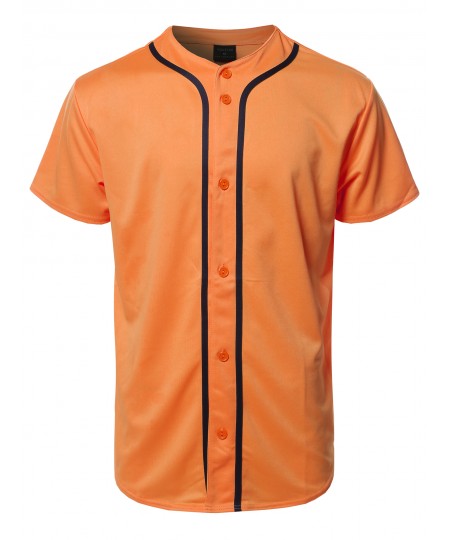Men's Solid Front Button Closure Athletic Baseball Inspired Jersey Top