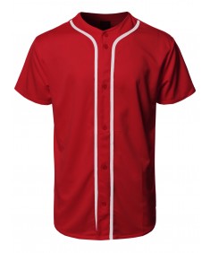 Men's Solid Front Button Closure Athletic Baseball Inspired Jersey Top