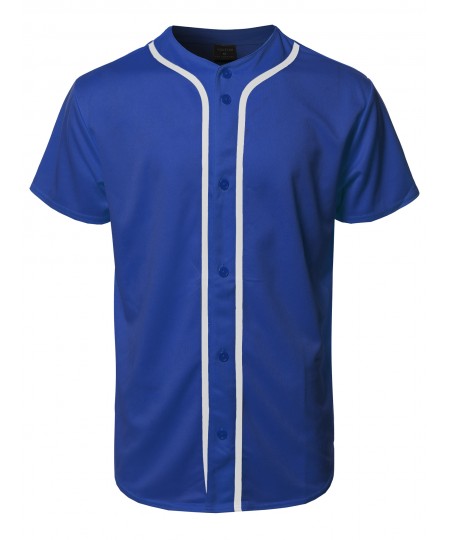 Men's Solid Front Button Closure Athletic Baseball Inspired Jersey Top