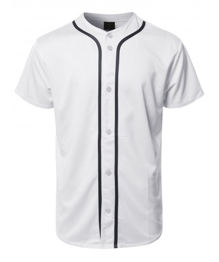 Men's Solid Front Button Closure Athletic Baseball Inspired Jersey Top